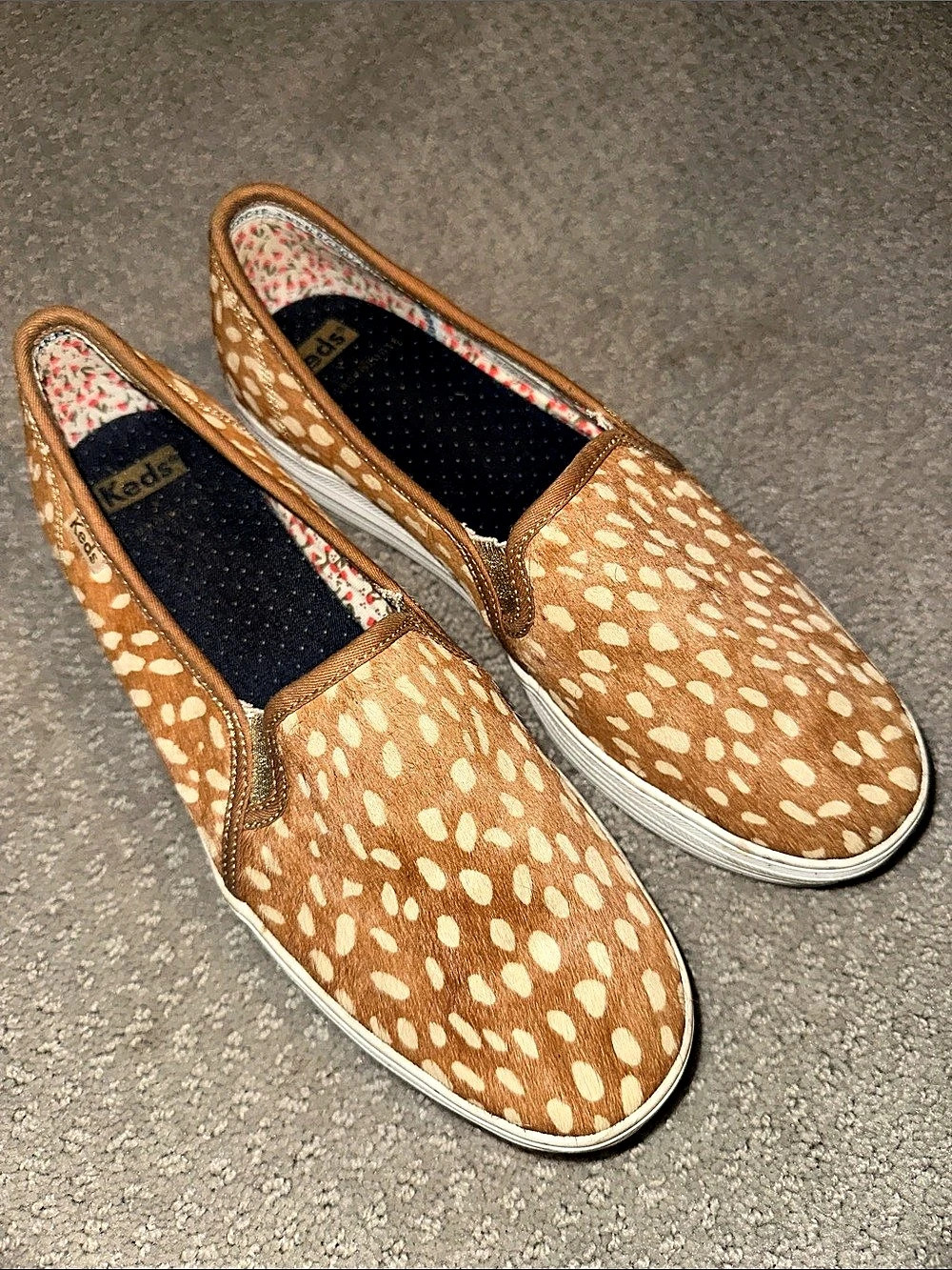 Keds x Anthropologie Calf Hair Slip-On Sneaker White Spotted Deer - 7.5